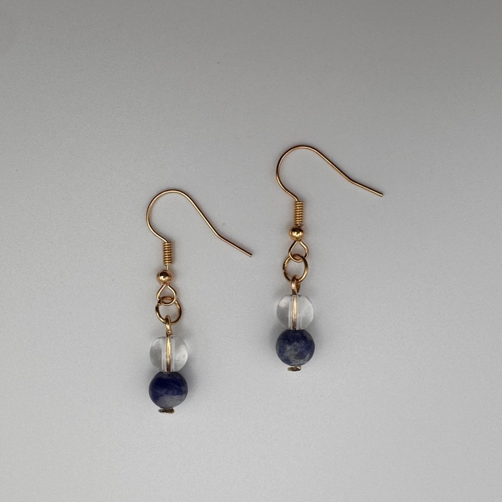 Chic Gold and Blue Beaded Earrings